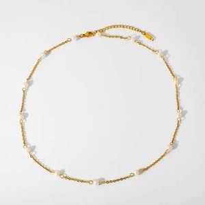 NEW - 18K gold-plated stainless steel pearl chain necklace